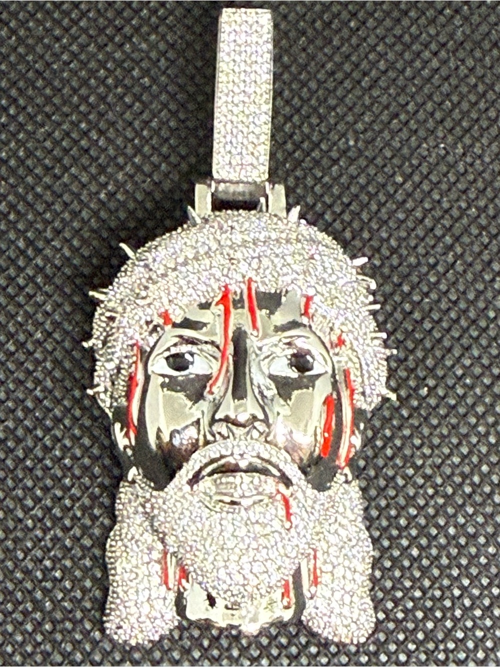Silver Tone With Moissanite Jesus Face Pendant-Passes Diamond Tester